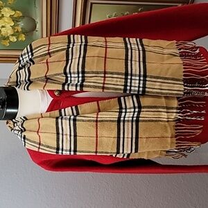 Tan black red and white plaid scarf unmarked brand